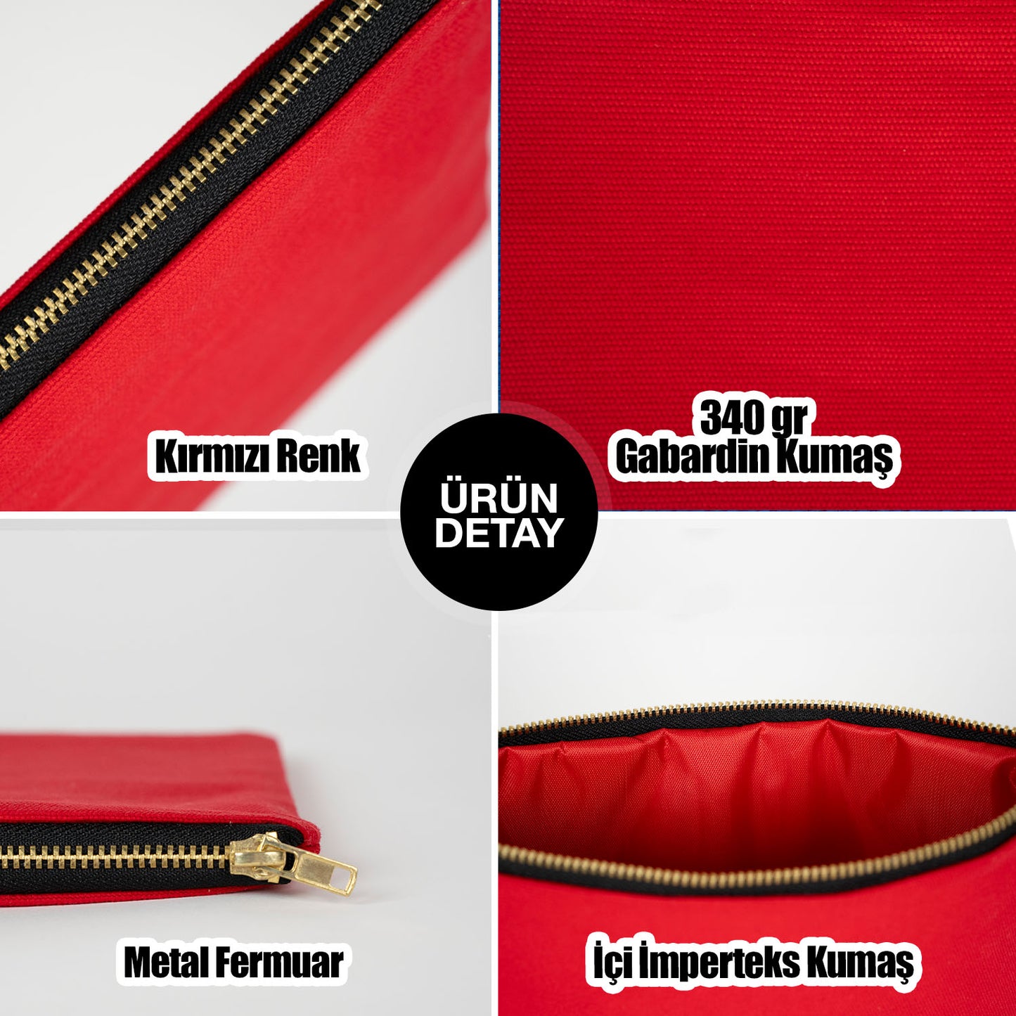 Prime Clutch -Metal Fermuar Astarlı Kanvas Çanta (25x18) Kırmızı (özelleştirilebilir)