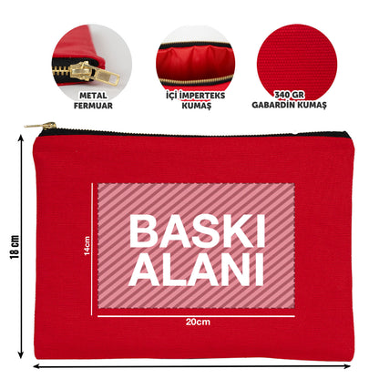 Prime Clutch -Metal Fermuar Astarlı Kanvas Çanta (25x18) Kırmızı (özelleştirilebilir)