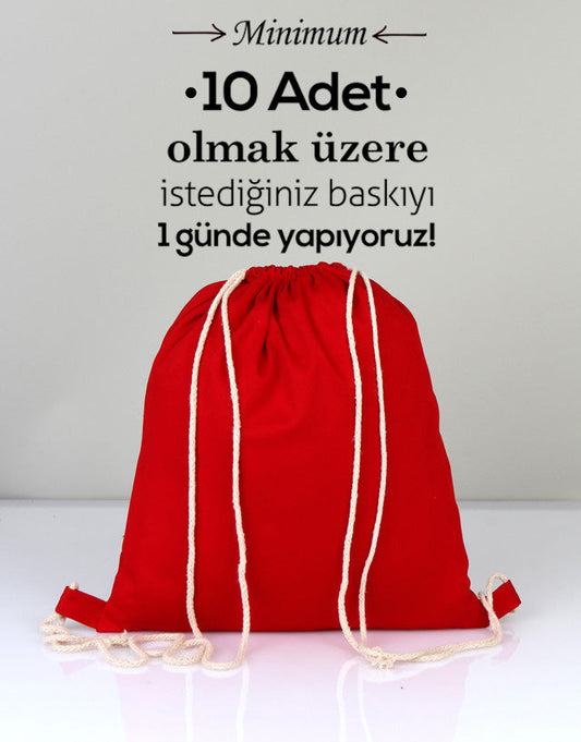 Büzgülü Bez Sırt Çantası 35x40 cm Kırmızı Renk (Özelleştirilebilir)