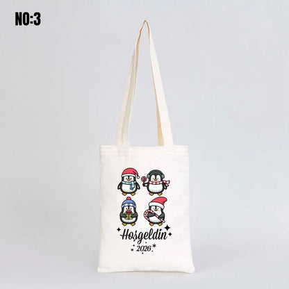 Kitap Çantası Yılbaşı Bez Çanta Baskılı 20x25cm (Özelleştirilebilir)