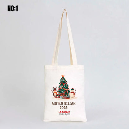 Kitap Çantası Yılbaşı Bez Çanta Baskılı 20x25cm (Özelleştirilebilir)