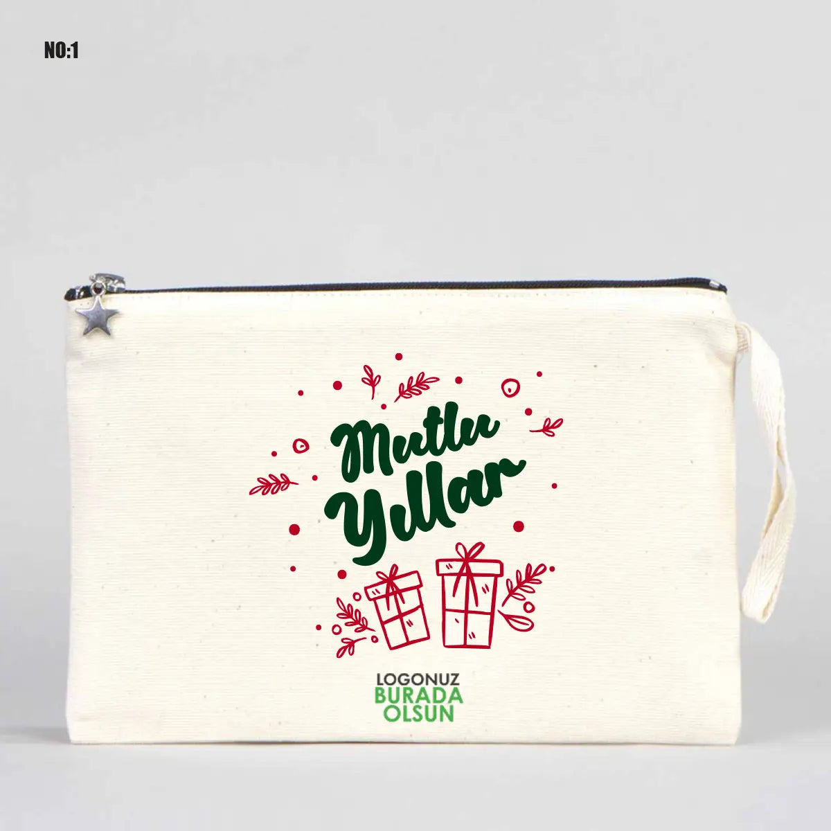 Yılbaşı Baskılı Kanvas Clutch - Körüklü 30x18x7 cm (Özelleştirilebilir)