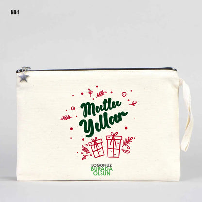 Yılbaşı Baskılı Kanvas Clutch - Körüklü 30x18x7 cm (Özelleştirilebilir)