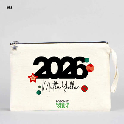 Yılbaşı Baskılı Kanvas Clutch - Körüklü 30x18x7 cm (Özelleştirilebilir)