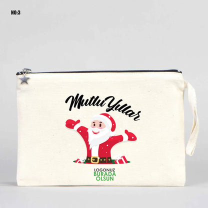 Yılbaşı Baskılı Kanvas Clutch - Körüklü 30x18x7 cm (Özelleştirilebilir)