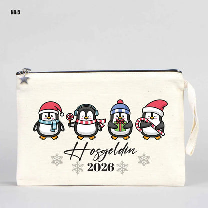Yılbaşı Baskılı Kanvas Clutch - Körüklü 30x18x7 cm (Özelleştirilebilir)