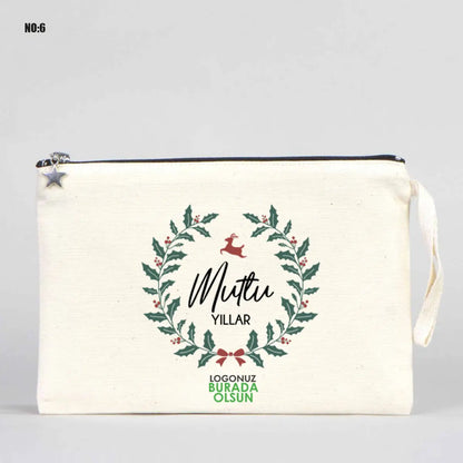 Yılbaşı Baskılı Kanvas Clutch - Körüklü 30x18x7 cm (Özelleştirilebilir)