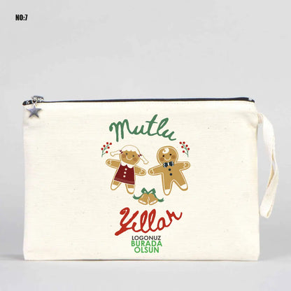 Yılbaşı Baskılı Kanvas Clutch - Körüklü 30x18x7 cm (Özelleştirilebilir)