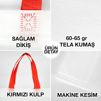 Tela Çanta Ultrasonik - Kırmızı Kulplu - 35x40cm  (Körüksüz)