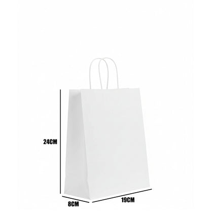 Burgu Saplı Beyaz Kraft Kağıt Çanta