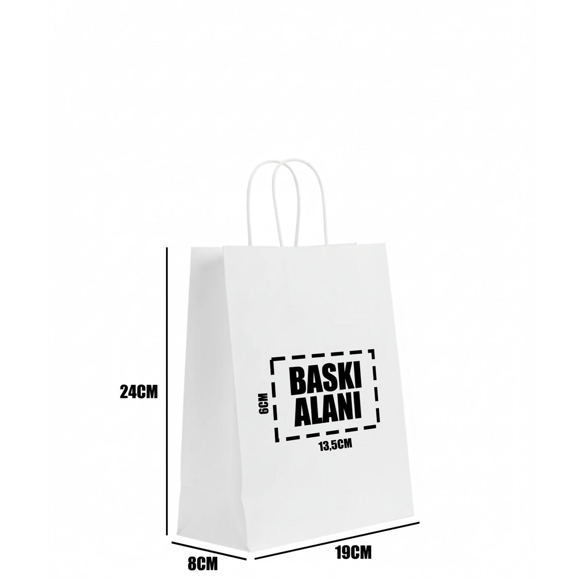 Burgu Saplı Beyaz Kraft Kağıt Çanta - 32x12x41 cm (Özelleştirilebilir)