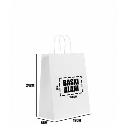 Burgu Saplı Beyaz Kraft Kağıt Çanta - 32x12x41 cm (Özelleştirilebilir)