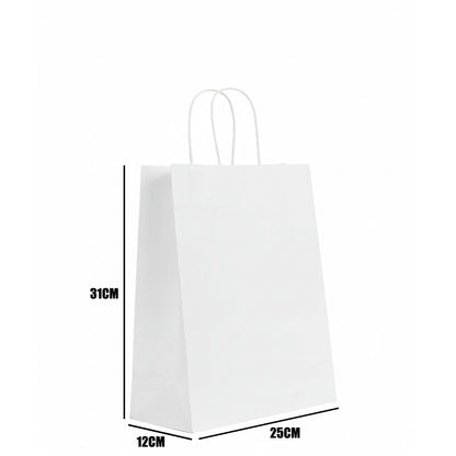 Burgu Saplı Beyaz Kraft Kağıt Çanta