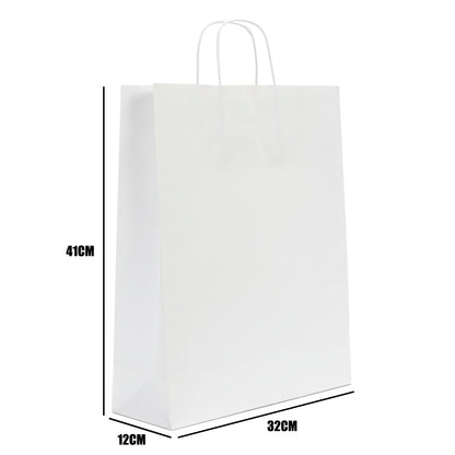 Burgu Saplı Beyaz Kraft Kağıt Çanta