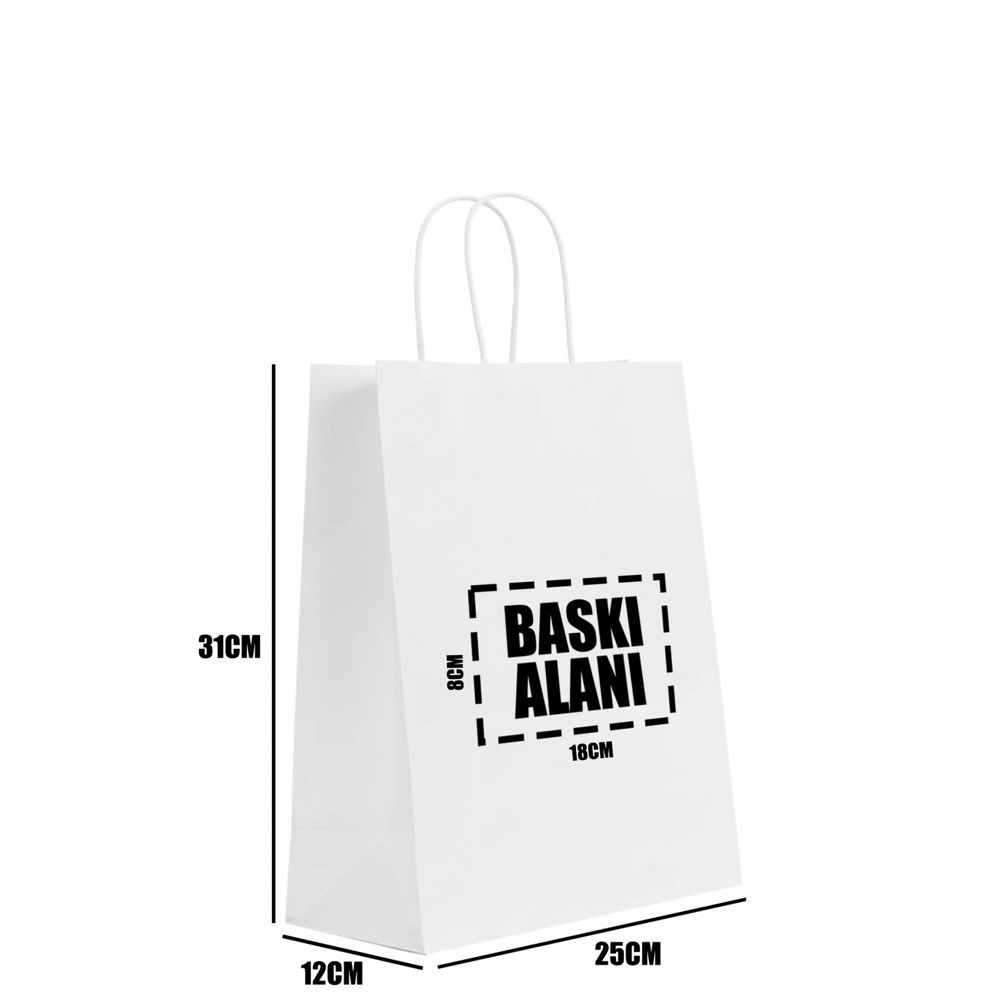 Burgu Saplı Beyaz Kraft Kağıt Çanta - 32x12x41 cm (Özelleştirilebilir)