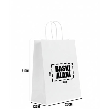 Burgu Saplı Beyaz Kraft Kağıt Çanta - 32x12x41 cm (Özelleştirilebilir)