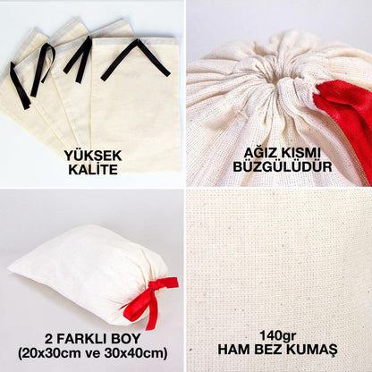20x30 cm ölçülerinde, kırmızı kurdelalı, ‘İyi Bayramlar’ baskılı bez kese bayram çantası