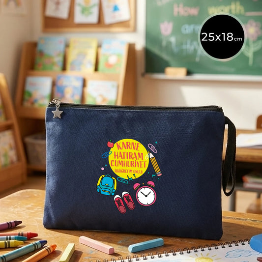 Karne Günü Hediyesi Lacivert Clutch Kanvas Çanta 25×18 cm – Astarlı