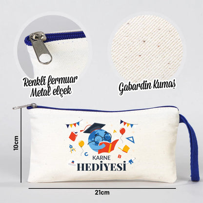 Karne Günü Baskılı Bez Kalemlik – Saks Mavi Fermuarlı