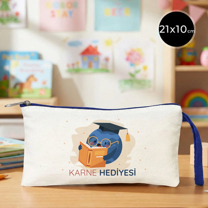 Karne Günü Baskılı Bez Kalemlik – Saks Mavi Fermuarlı