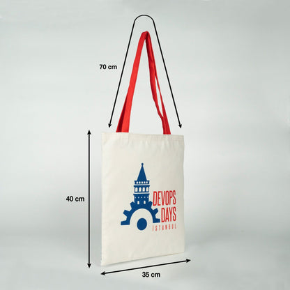 Süblimasyona Uygun Bez Çanta - Dışı Lamineli İçi Hambez - Kırmızı Kulp - Özel Üretim - 35x40cm