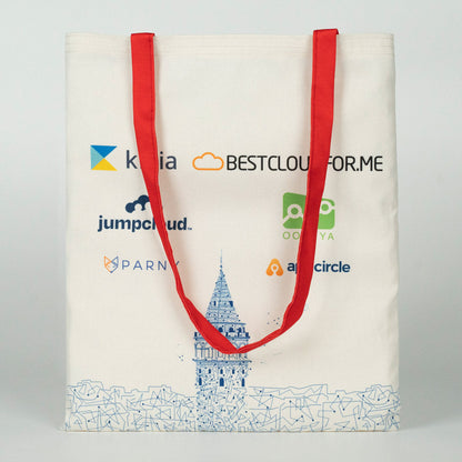 Süblimasyona Uygun Bez Çanta - Dışı Lamineli İçi Hambez - Kırmızı Kulp - Özel Üretim - 35x40cm