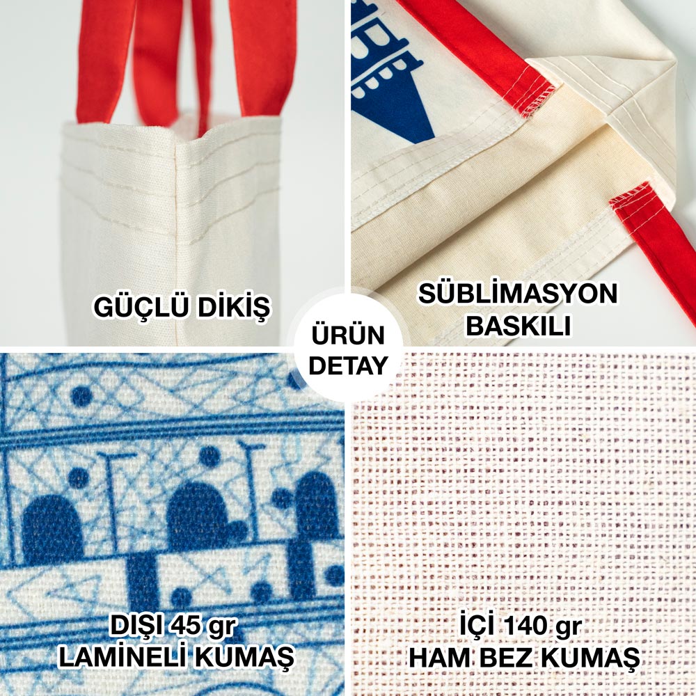 Süblimasyona Uygun Bez Çanta - Dışı Lamineli İçi Hambez - Kırmızı Kulp - Özel Üretim - 35x40cm