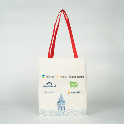 Süblimasyona Uygun Bez Çanta - Dışı Lamineli İçi Hambez - Kırmızı Kulp - Özel Üretim - 35x40cm