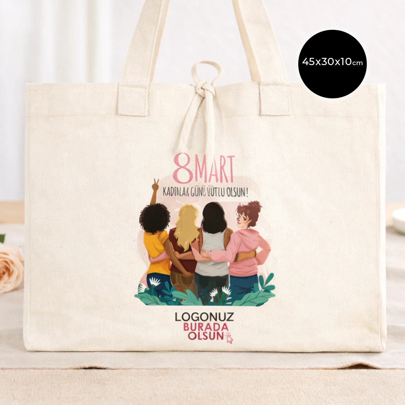 Large City Kanvas Çanta 45x30x10 cm - Kadınlar Günü Baskılı (Özelleştirilebilir)