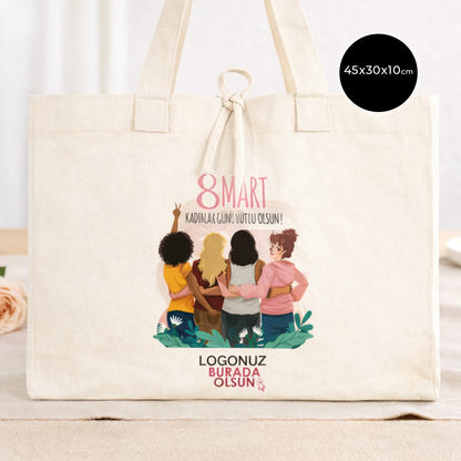 Large City Kanvas Çanta 45x30x10 cm - Kadınlar Günü Baskılı (Özelleştirilebilir)