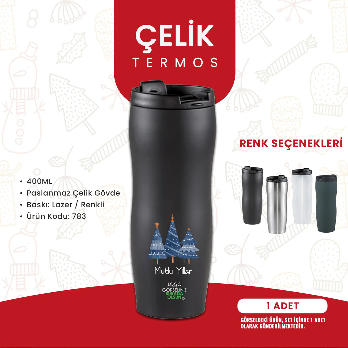 Logo baskılı Mutlu Yıllar termosu