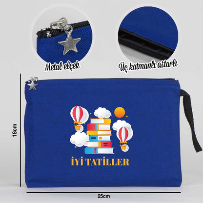 Karne Günü Hediyesi Mavi Clutch Kanvas Çanta 25×18 cm – Astarlı