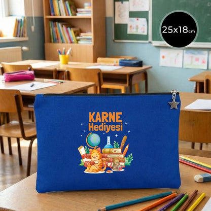 Karne Günü Hediyesi Mavi Clutch Kanvas Çanta 25×18 cm – Astarlı