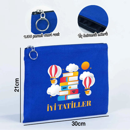 Karne Günü Özel Portföy Çanta – Mavi 30×21 cm (Astarlı, Özelleştirilebilir)