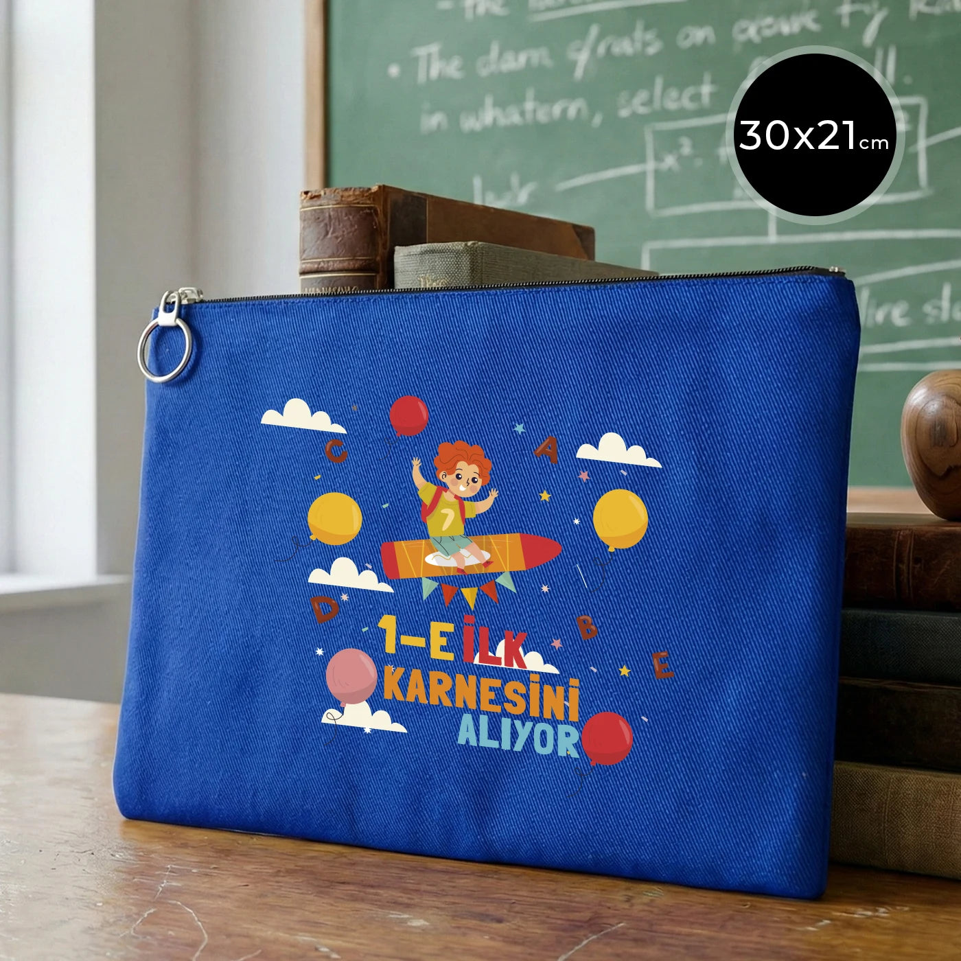 Karne Günü Özel Portföy Çanta – Mavi 30×21 cm (Astarlı, Özelleştirilebilir)