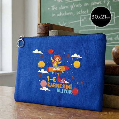 Karne Günü Özel Portföy Çanta – Mavi 30×21 cm (Astarlı, Özelleştirilebilir)