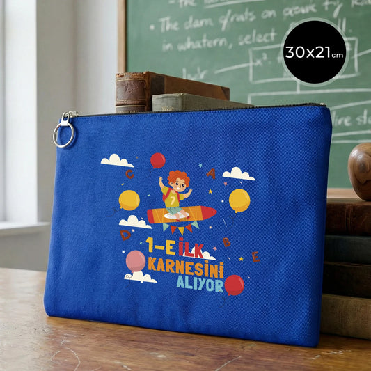 Karne Günü Özel Portföy Çanta – Mavi 30×21 cm (Astarlı, Özelleştirilebilir)