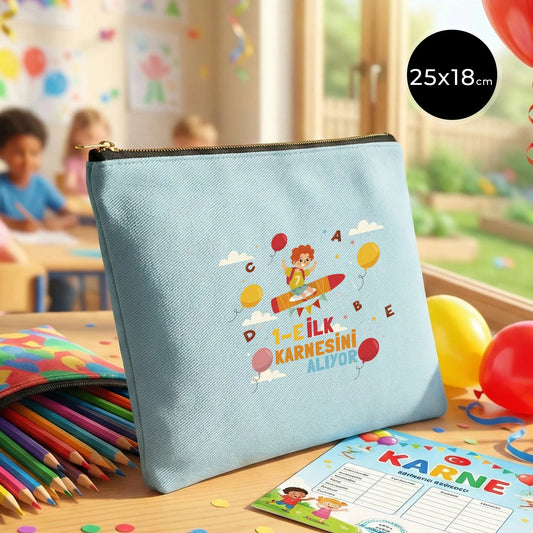 Karne Günü Desenli Açık Mavi Prime Clutch – Metal Fermuarlı 25×18 cm