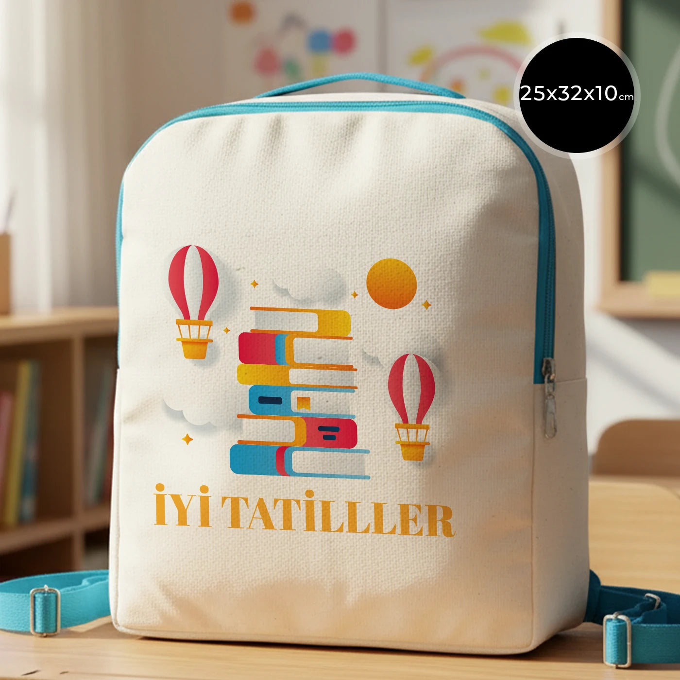 Karne Günü Desenli Turkuaz VIP Kanvas Sırt Çantası – (Özelleştirilebilir)