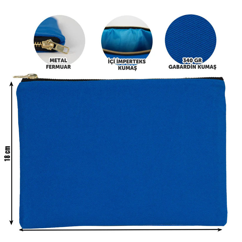 Prime Clutch-Metal Fermuar Çanta (25x18) Saks Mavi
