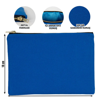 Prime Clutch-Metal Fermuar Çanta (25x18) Saks Mavi