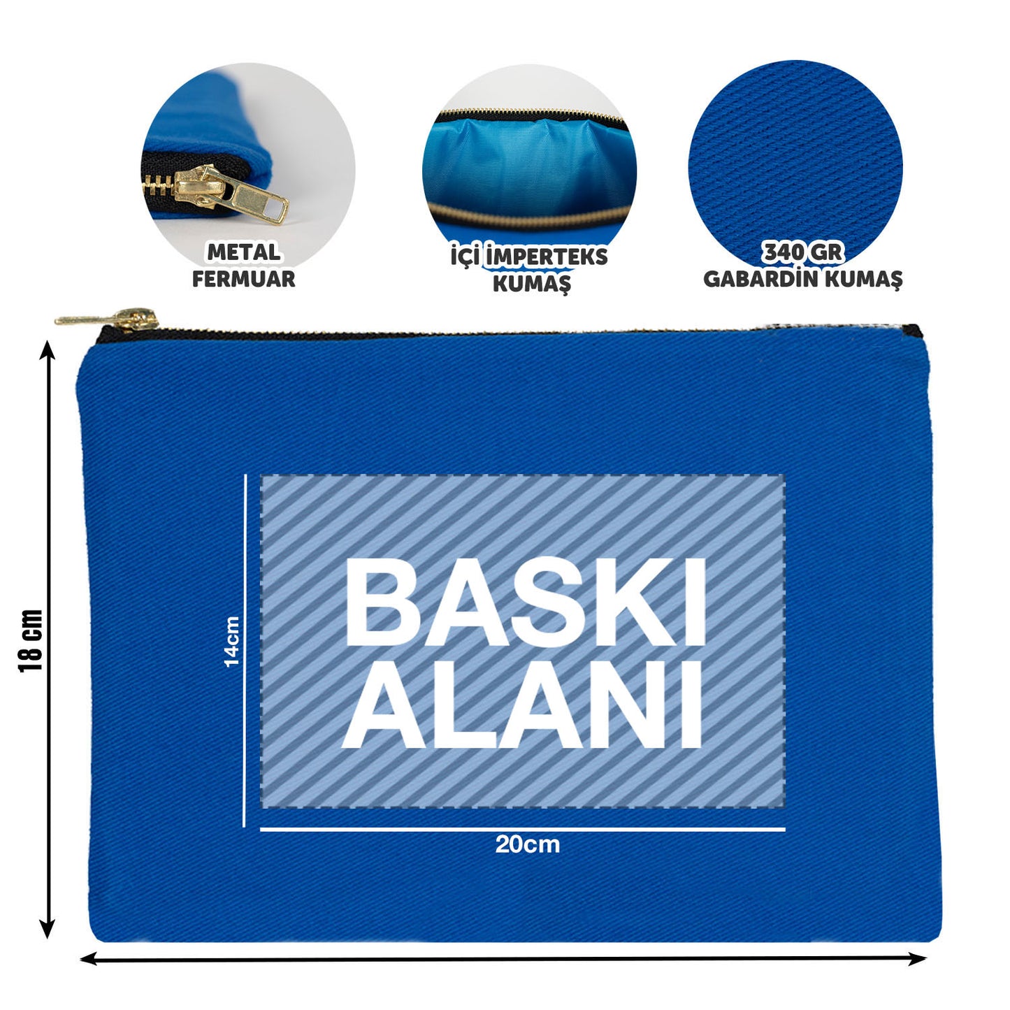 Prime Clutch- Metal Fermuar Çanta (25x18) Saks Mavi (özelleştirilebilir)