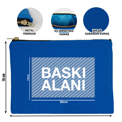 Prime Clutch- Metal Fermuar Çanta (25x18) Saks Mavi (özelleştirilebilir)
