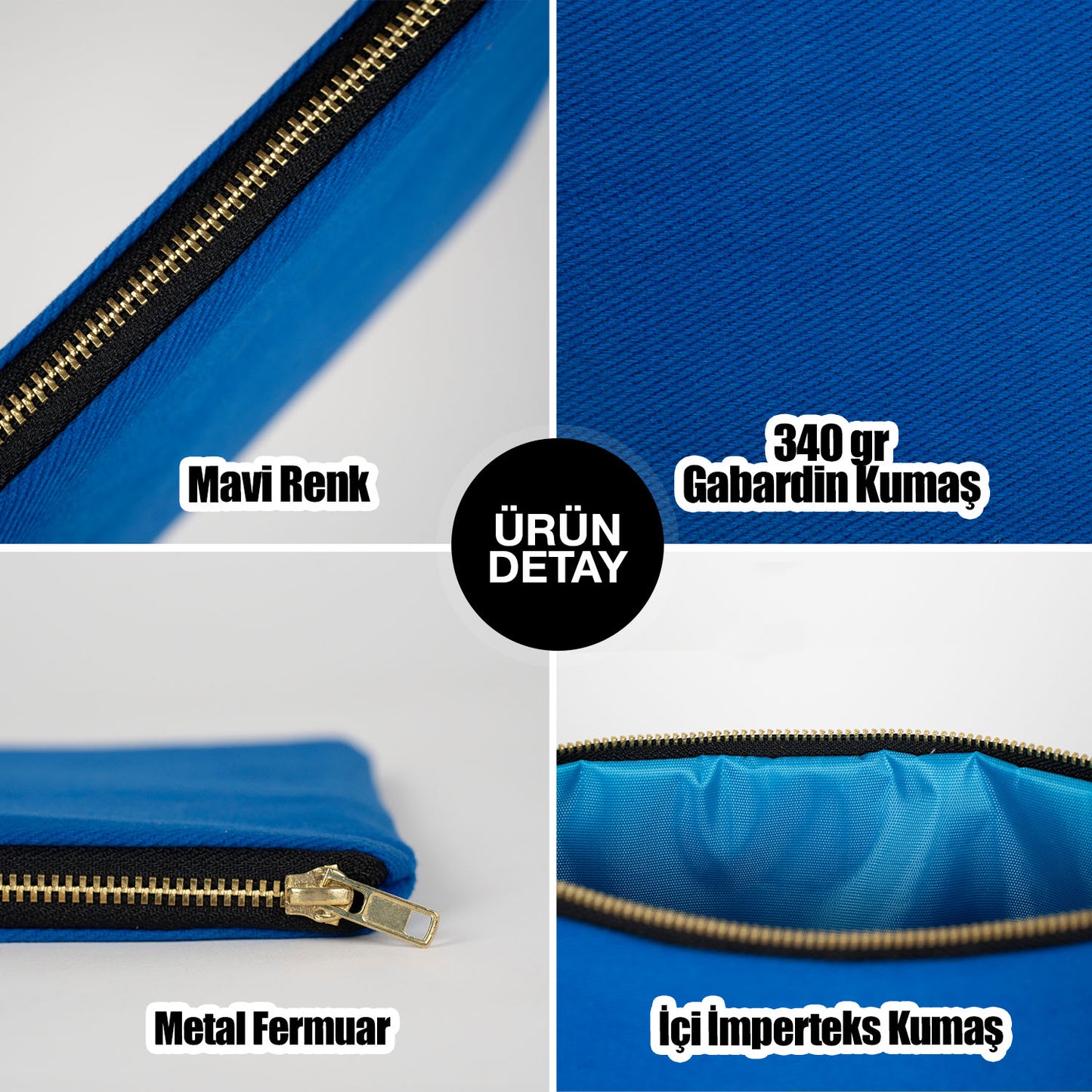 Prime Clutch- Metal Fermuar Çanta (25x18) Saks Mavi (özelleştirilebilir)