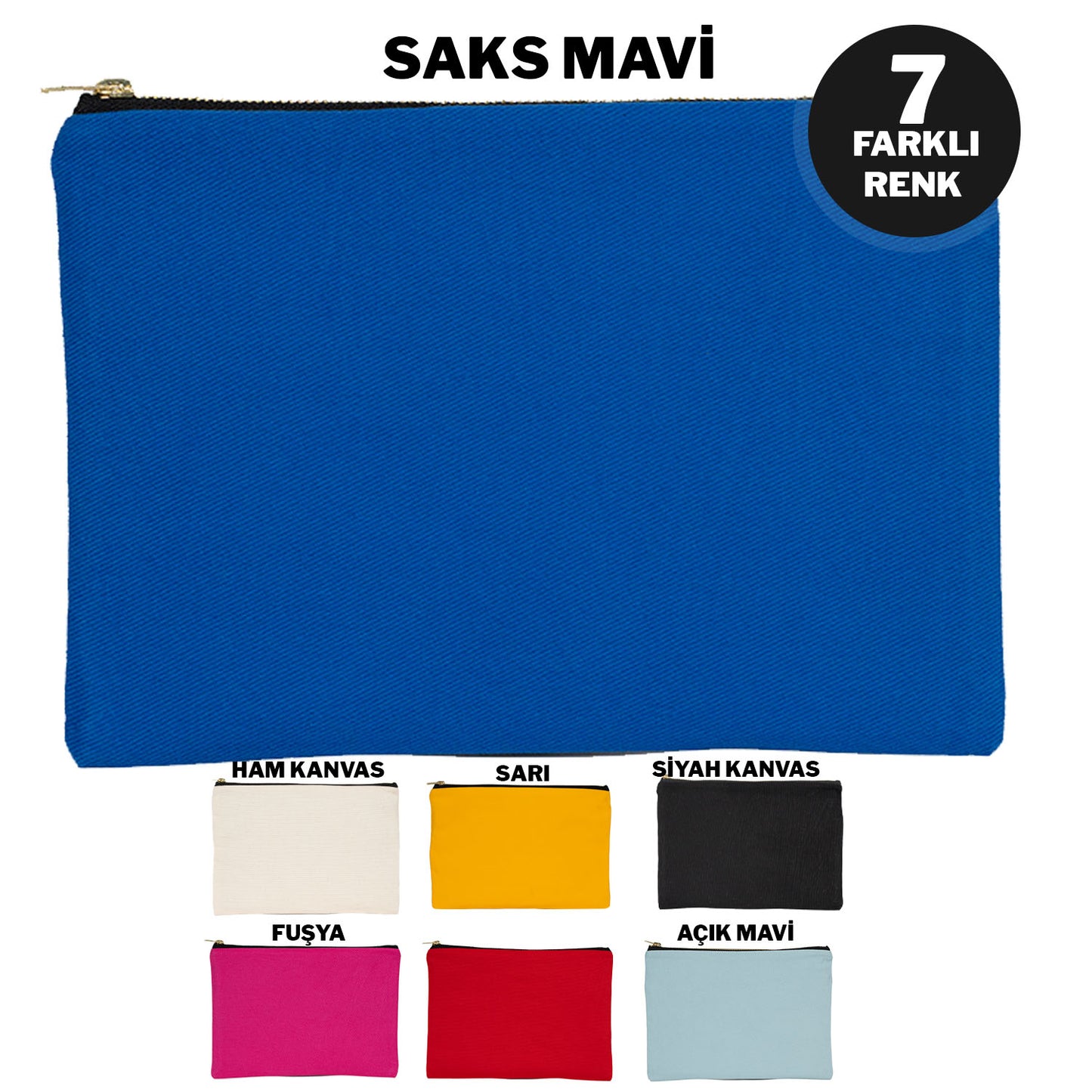 Prime Clutch-Metal Fermuar Çanta (25x18) Saks Mavi