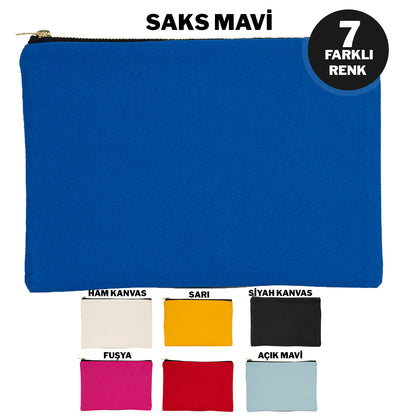 Prime Clutch-Metal Fermuar Çanta (25x18) Saks Mavi