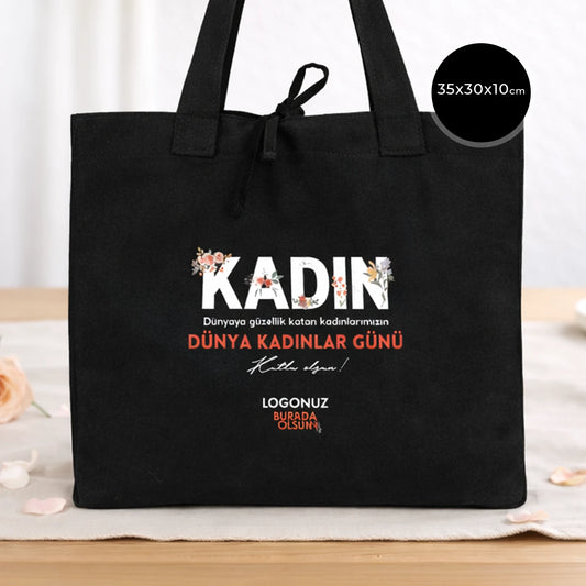 Dünya Kadınlar Günü 8 Mart'a Özel Medium City Soft Kumaş Çanta - Siyah - 35x30x10 cm  (Özelleştirilebilir)