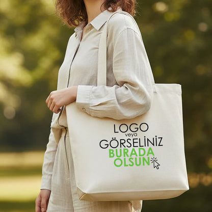 Modern Kanvas Çanta - Dıştan Örgü Kulp 45x35x8 cm (Özelleştirilebilir)