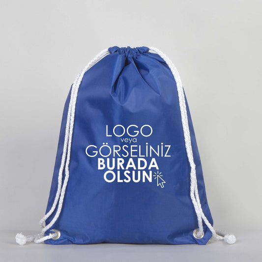 İmperteks 30x40 Kuş Gözlü Mavi  Büzgülü Sırt Çantası (Özelleştirilebilir)