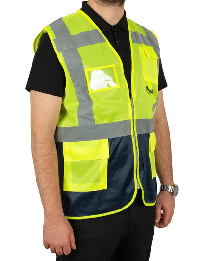 Reflektörlü Mühendis İkaz Yeleği | Sarı Lacivert Hi-Vis
